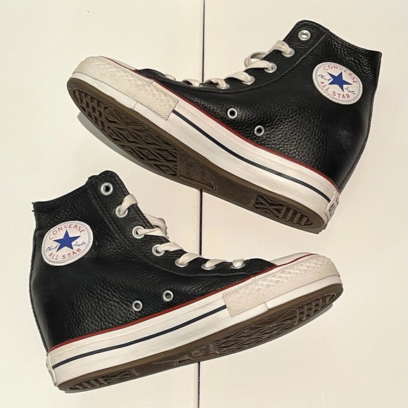 CONVERSE Ladies Black Leather High-Top Shoes US 8 - Picture 7 of 13